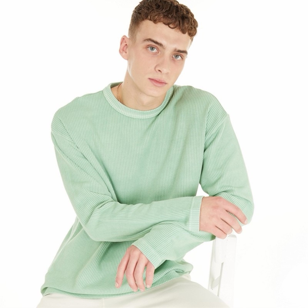 NWT Reebok Long-Sleeve Waffle Crewneck in “Light Sage” Green Men’s Size Small